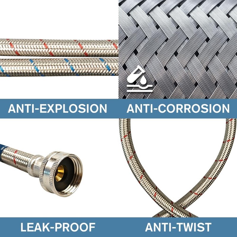 PLUMBINGMASTER 10FT Stainless Steel Washing Machine Hoses with 90 Degree