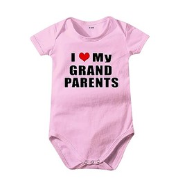 Baby Boy Girl I love My Grandparents Print Newborn Infant Romper Bodysuit Short Sleeve Jumpsuit Clothing as Funny Gift (Pink,0-3 months)