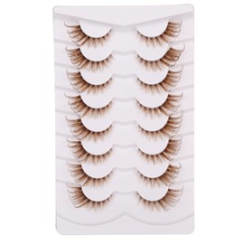 Gmagictobo Natural Brown Lashes Fluffy Wispy False Eyelashes Cat Eye Look Clear Band Lashes Pack 8 Pairs