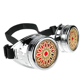 4sold Power Round Rave Gold Steampunk Goggles Kids Cyber Glasses Glasses Victorian Punk Style Welding Cosplay in a Gothic Style Goth Rustic Rivet Vintage (Power Silver)