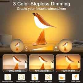Small Desk Lamp, Small Bird Table Lamp,2600mAh Rechargeable Cordless Lamp, 3 Color Temperatures, Remote & Touch Sensor, Timer & Bird Sound, Portable Desk & Nightstand Lamp for Bedroom, Kids(Yellow)