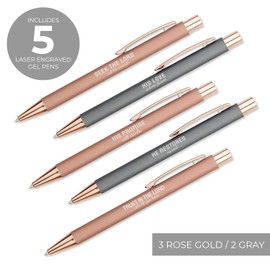Canopy Street Neutral Religious Metal Gel Pen Set / 5 Uplifting Black Ink Gel Glide Pens/Elegant Rose Gold And Gray Encouraging Christian Pens/Laser Engraved Teacher Office Supply Pen Pack