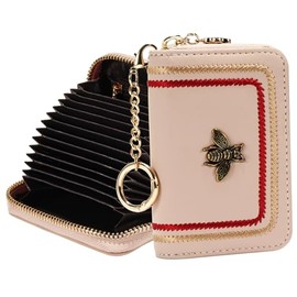 SEAVILIA Credit Card Wallet, Zipper Card Cases Holder Wallet for Women, Leather Keychain Accordion Wallet, RFID Blocking, Removable Keychain, ID Window(Amaranth)