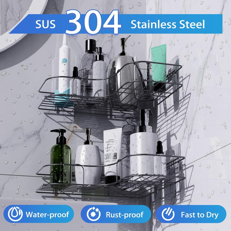 Moonlit Pond Corner Shower Caddy, 2 Pack Adhesive Shower Corner