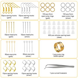 HavaCue 1350 PCS Earring Making Kit, 925 Earring Making Supplies, Earring Findings for Jewellery Making,Hypoallergenic Earring Making Set,Earring Posts for Jewellery Making