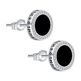 Micory Black Earrings Silver 925 Women's Hypoallergenic Round Stud Earrings with Cubic Zirconia, Jewellery Gifts for Men Women, Silver, Cubic Zirconia