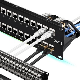 Rapink Patch Panel 48 Port Cat7 with Inline Keystone 10G Support, Coupler Patch Panel STP Shielded 19-Inch with Removable Back Bar, 2U Network Panel for Cat7, Cat6, Cat6A, Cat5e Cabling
