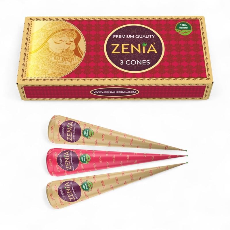 Pack of 3 - 25g Fresh Zenia Natural Henna Cones