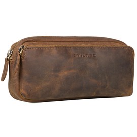 STILORD Melissa Pencil Case Leather Large Vintage with Zip Pencil Case Large Case School Plain Genuine Leather Cosmetic Bag for Men and Women, Medium - Brown, Toiletry bag