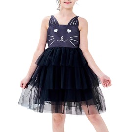 Sunny Fashion Girls Dress Cat Face Black Tower Ruffle Dancing Party Size 7 Years