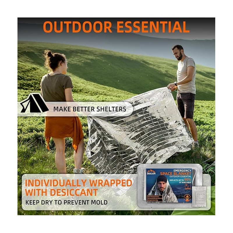 Deecam 6 Pack Mylar Emergency Thermal Foil Survival Space Blankets