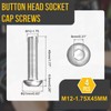 DTGN M12-1.75x45mm ボタンヘッドキャップボルト4パック ロードバイク マウンテンバイク 自動車 オートバイに最適 304ステンレススチール 白華処理仕上げ 六角ドライブファスナー