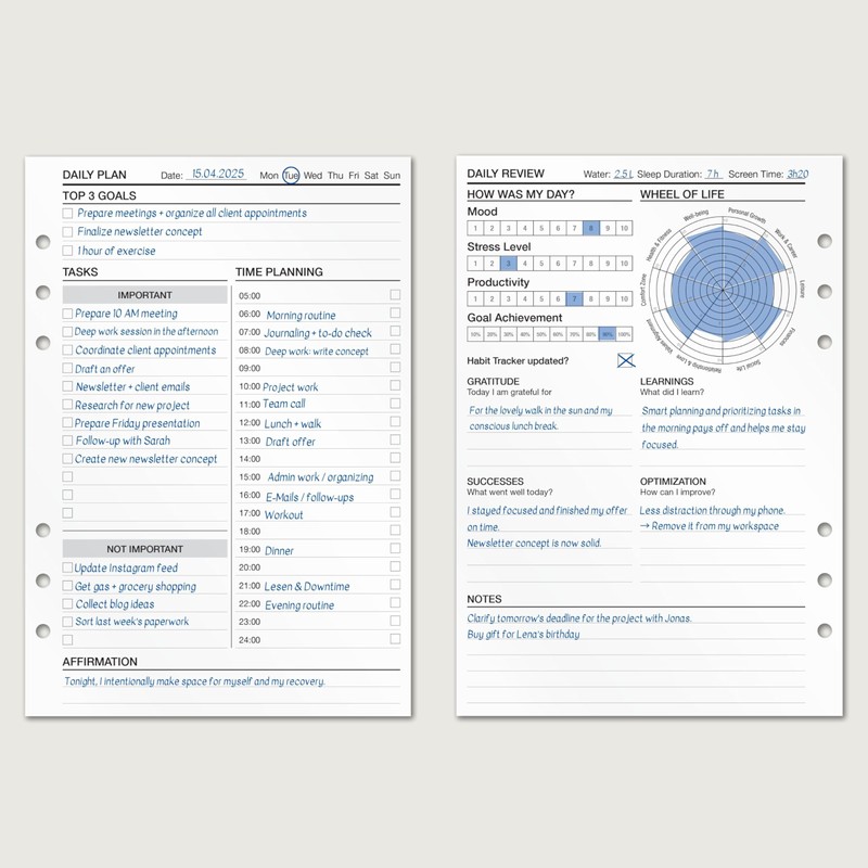 KOMPASS® Daily Planner - Timeboxing | A5 Planner Inserts |
