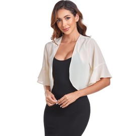 Womens Bolero Shrug Chiffon Short Sleeve Open Front Sheer Cropped Cardigan for Dresses(Champagne,M)