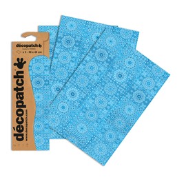 Decopatch Papers 395 x 298 mm Tiled Flowers And Circle Print, Pack of 3, Blue