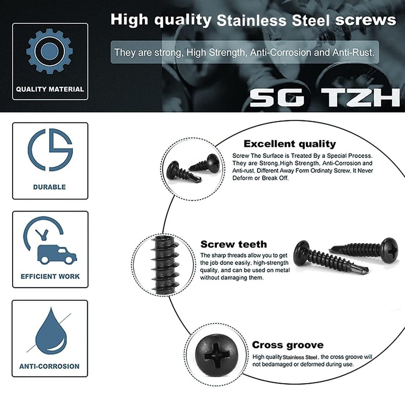 #8 x 2 Sheet Metal Screws 100Pcs 410 Stainless Steel