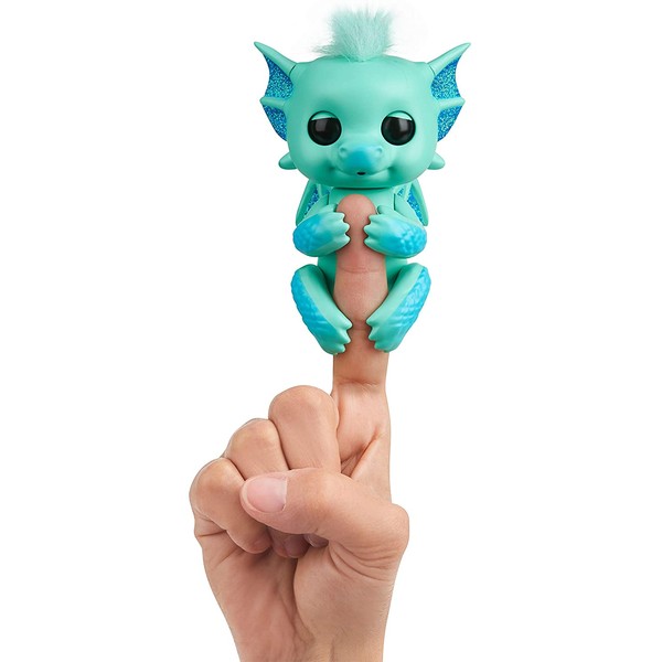 Fingerlings - Glitter Dragon - Noa (Green with Blue) - Interactive Baby Collectible Pet - By WowWee