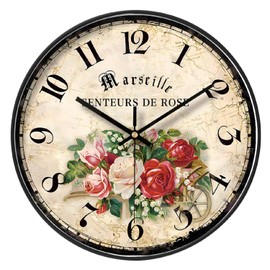 NUOVO 14 Inch Garden Wall Clock Colourful Flowers Clock Shabby Chic Floral Wall Clocks Vintage Elegant Silent Clock for Living Room Bedroom Home Kitchen Decor