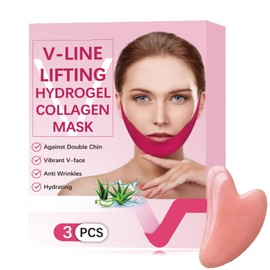 3PCS Double Chin Reducer,Chin Strap for Double Chin with Scraping Board,Chin Lift Mask with Aloe,Double Chin Strap,Chin Lifting Bands for Neck Stretch,V Lifting Face Lift Tape,Lifting Hydrogel Mask