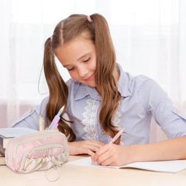 Large Pencil Case, Pen Bag Big Pencil Case, Drawstring Double-Zipper Closure Stationery Holder for Elementary Middle School Travel Commuting Journaling