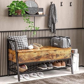IRONCK Storage Bench with Lift Top Box, Entryway Shoe Bench with Shoe Rack, Entry Bench Shoe Organizer for Entryway - Color: Vintage Brown, Size: 39.4"W