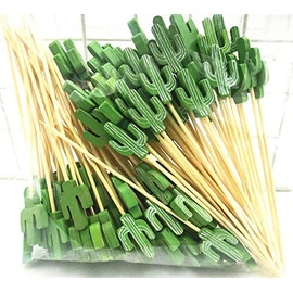 AILEXI Cocktail Sticks 100 Counts Wooden Toothpicks Party Supplies frill finger food fruits sandwich nibbles - Green Cactus