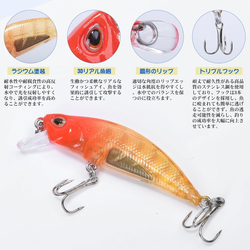 Goture Minnow Lure Set, Stream, Gulf, Sinking Minnow, Sea Bass,