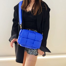 NAARIIAN Shoulder bags for women, Light-weight small puffer purses waterproof, hand-woven puffy bag crossbody handbag, Blue, Small