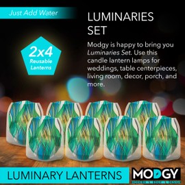 MODGY Luminary LED Lantern Candle Holder Decorative Indoor Outdoor Decor, Plastic Candle Lamps for Wedding Table Centerpiece Porch, with Flameless Floating Candles, Heedo, 2 Packs of 4