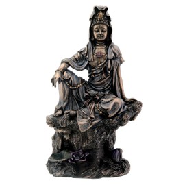 7 Inch Bronze Water and Moon Kuan Yin Buddhism Statue Figurine