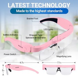 YOCTOSUN Magnifying Glasses with Light, Rechargeable Magnifying Headset with 5 Detachable Lenses 0.75X-4.0X and 3 LED Lights, Hands Free Headband Magnifier for Close Work Hobby Crafts Jewelry