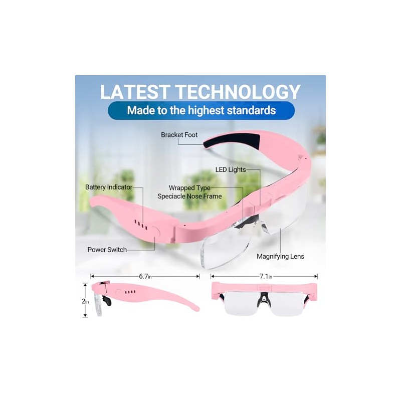 YOCTOSUN Magnifying Glasses with Light, Rechargeable Magnifying Headset with 5