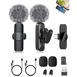Bebeay 2 Pack Micrófono Inalámbrico para Celular-Negro