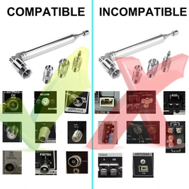 FM Radio Antenna, Ancable Indoor FM Telescopic Antenna 75 Ohm F Type Male Plug Connector with Adapter for Table Top Radio HiFi AV Stereo Receiver Mini System