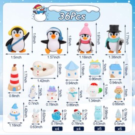 CCINEE 36pcs Christmas Mini Snowman Resin Figurines, Winter Animal Penguins Duck Xmas Tree Miniature for Garden Snow Globes Crafts to Hide Holiday Party Tabletop Ornaments Collection