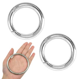 XCSJ Pack of 2 Round Carabiner 75 mm OD 63 mm ID Very Robust Zinc Alloy Round Carabiner Ring Carabiner Hook Round Large Carabiner Round O Ring for Key Chain, Bag, DIY Craft Making (Silver)