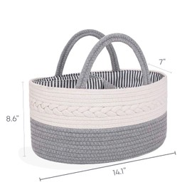 Oliver & Emilia Diaper Caddy - Portable Woven Baby Organizer Basket w/Handle, Nursery Changing Caddies & Dividers, Dresser Organizer, Cotton Rope Stuff Holder, Wipes Storage, Must Haves Newborn, Gift