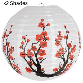 Paper Lampshade Hanging Light Shade 30cm, Oriental Ribbed Japanese Ceiling Fixture with Cherry Blossom & Floral Patterns, Perfect for Home Lighting, Wedding,Party & Boho Decor (2pcsPlum_01)