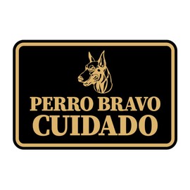 Signs ByLITA Classic Framed Perro Bravo Cuidado Graphic Spanish Security Sign (Black Gold) - Large