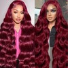 Geomone 30 Inch 99J Burgundy Wig Human Hair 200 Density