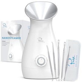 Pure Daily Care NanoSteamer - Vaporizador facial nano iónico grande 3 en 1 con control preciso de temperatura - Humidificador - Desobstruye los poros 