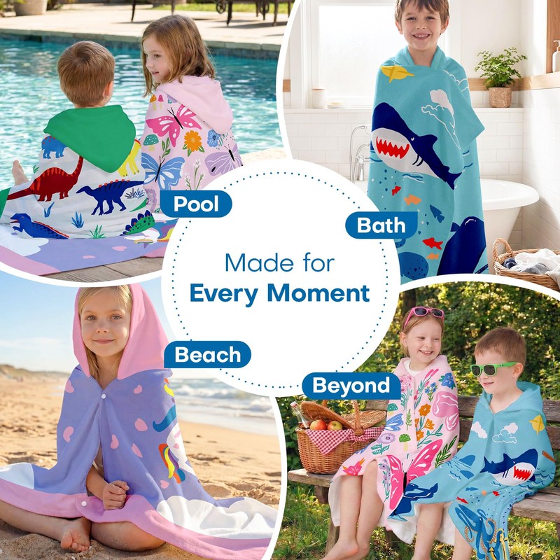 Kids Hooded Beach Towel, 100% Cotton Super Soft and Absorbent
