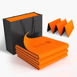WeMe 2023 Edition Folding Yoga Mat, 0.2 inch (6 mm), Pilates, TPE Material, Nonslip, 72.0 x 24.0 inches (183 x 61 cm), Thick, Lightweight, Convenient Storage, With Storage Bag, Orange + Black