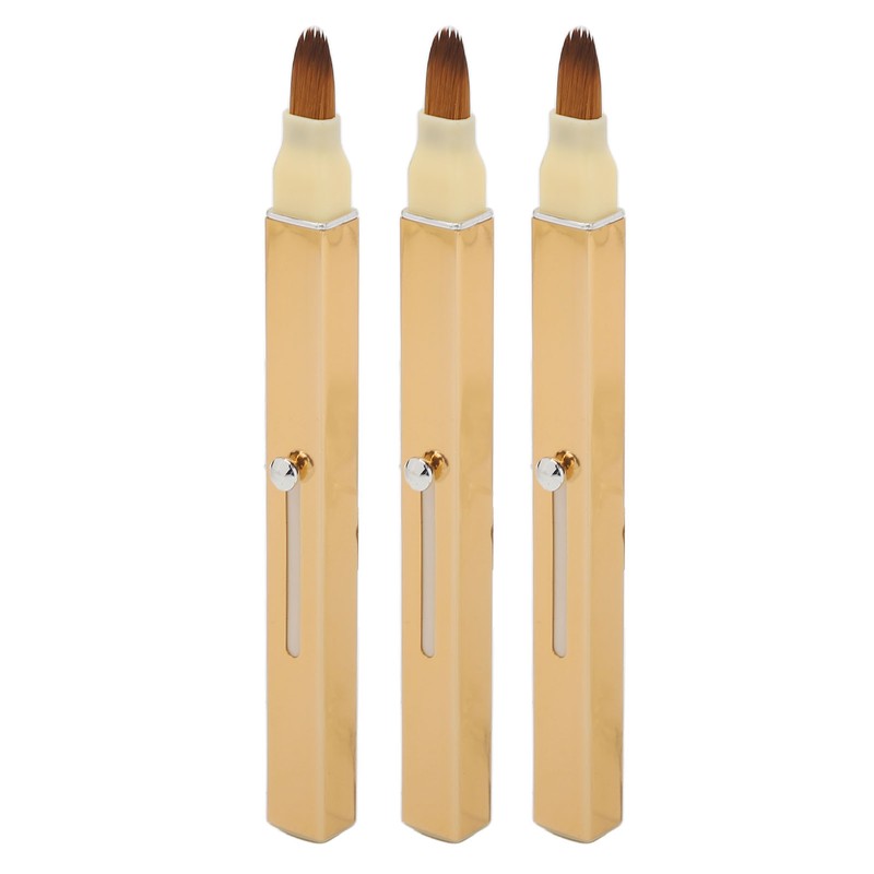 3pcs Gold Retractable Lip Brush Portable Soft Hair Double Ended