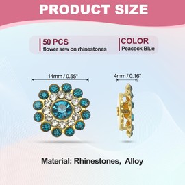 PATIKIL 50 Pcs Sew on Rhinestones, 14mm Flower Glass Rhinestones with Craft Gems Crystal Embellishments for Clothes Shoes Belt DIY Crafting Decoration, Peacock Blue