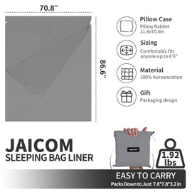 JAICOM Sleeping Bag Liner - Travel Sheet & Adult Sleep Sack, Lightweight Double Travel Sheet Camping Sheets for Backpacking, Hotels & Hostels, Outdoor