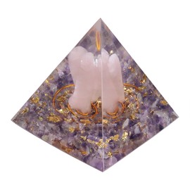Nupuyai Reiki Crystal Pyramid Rose Quartz Angel Figurine Fengshui Chakra Pyramid Resin Home Decoration Meditation Protection Good Luck Amethyst