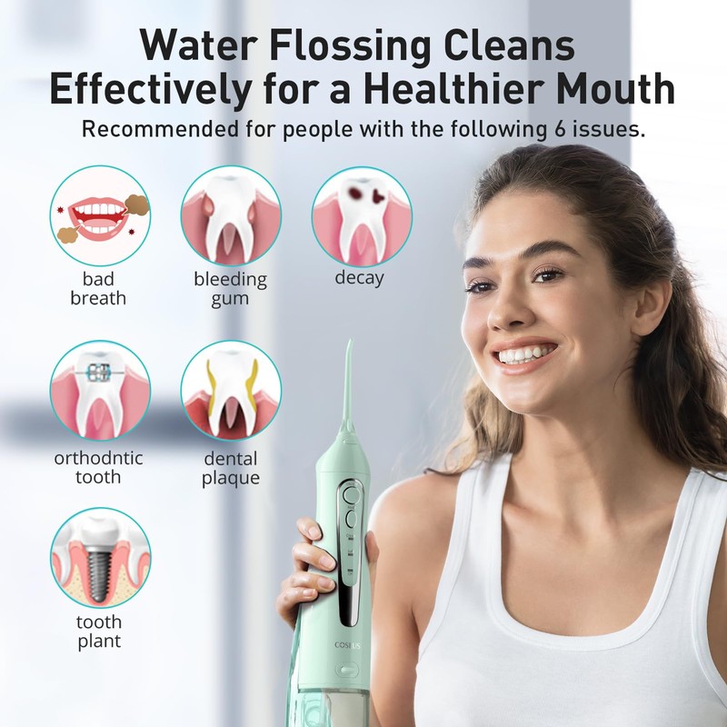COSLUS Water Dental Flosser Teeth Pick C20(F5020E): Portable Cordless Oral