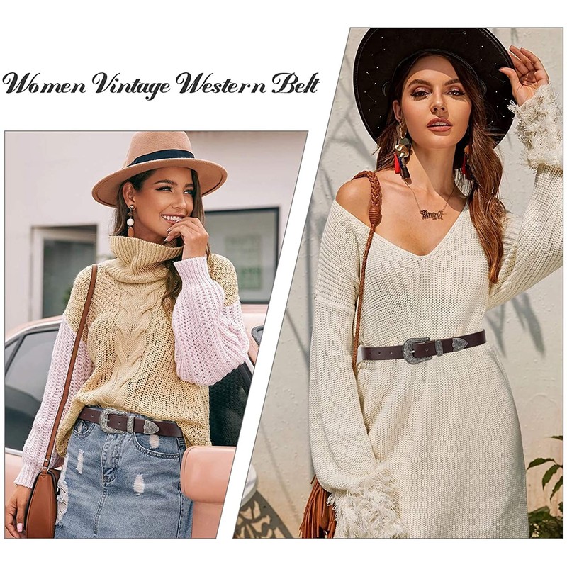 Ssumday Cinturones de piel occidentales de 1.1 pulgadas para mujer,