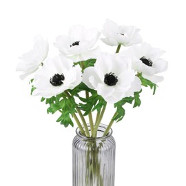 INSUNSIX 6pcs Poppy Flowers Artificial, 18 in/cm White Poppy Silk Flowers for DIY Bouquet Realistic Faux Anemone Flowers Bulk for Vase Filling Wedding Arrangement Bridal Shower Decorations (White)